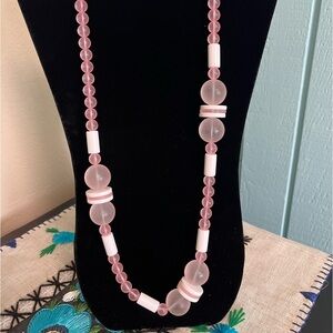 Beautiful Vintage Frosted Pink Lucite Bubble Bead Necklace